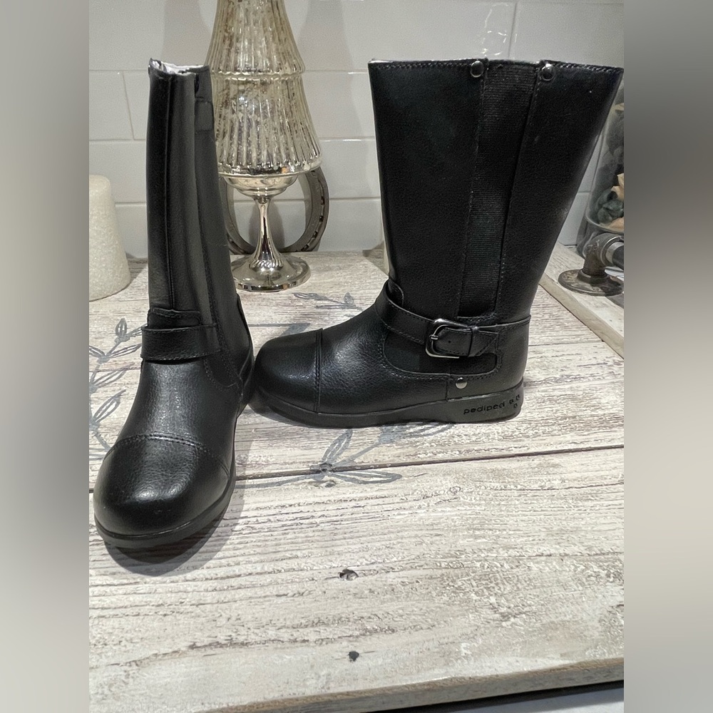 PEDIPED Girls Size 12.5 13 US 30 EU Black Leather Zip Tall Boots NEW
